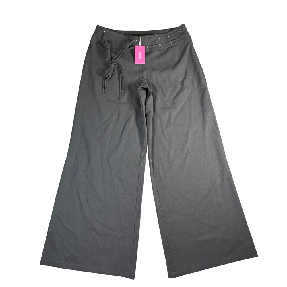 NWT Edikted Willard Baggy Lace Up Belt Wide Leg Pants Dark Gray Medium